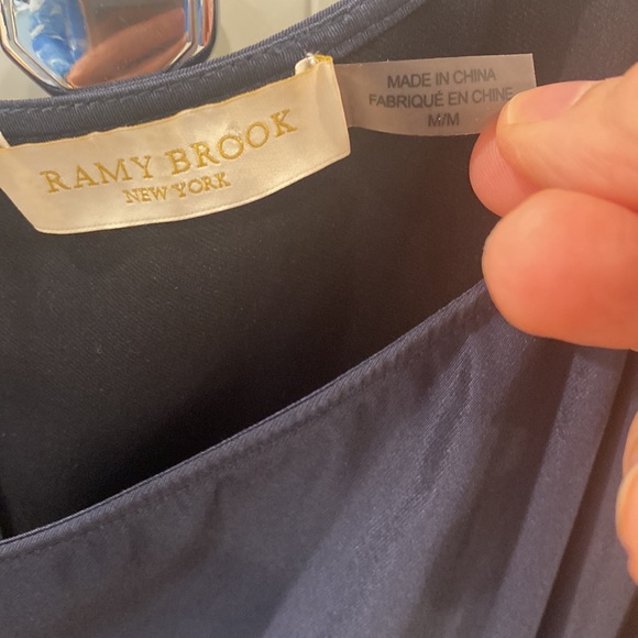 Ramy Brook New York M stud embellished navy mini-dress elastic waist tie belt - Picture 3 of 9